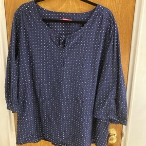 Woman Within Blue 3/4 Sleeve Tie Front Blouse